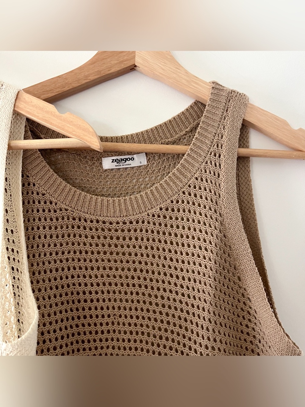 Amazon Pair of Beige and Taupe Crochet Knit Tank Tops - Picture 3 of 6